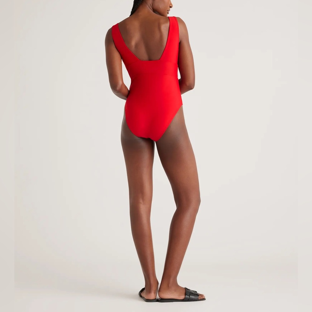 NWT Quince Cherry Red Women’s Italian Plunge One-Piece Swimsuit Sz XS S M L 🍒 - Picture 2 of 13
